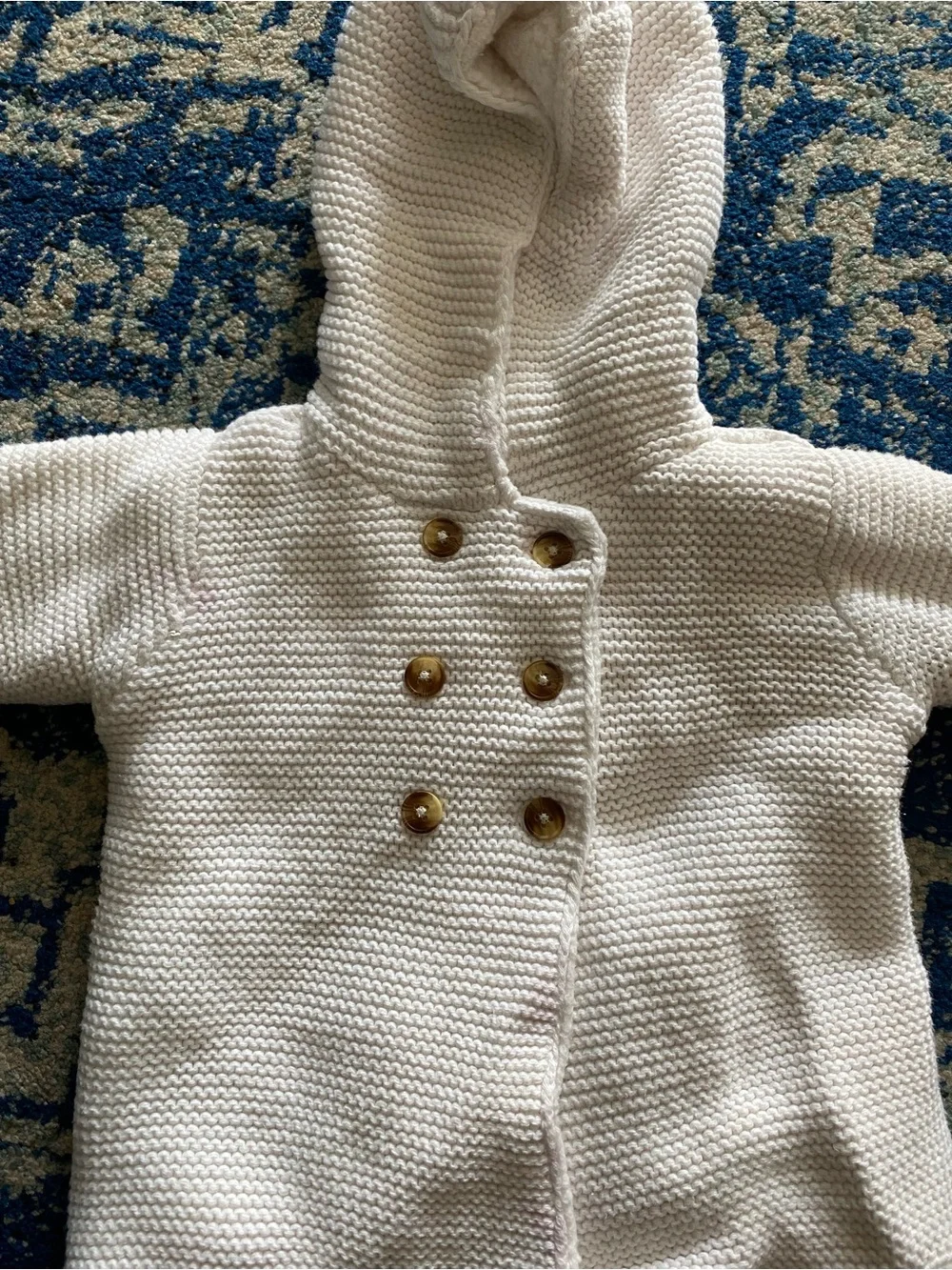 Carter's White Hooded Pea Coat with Gold Buttons